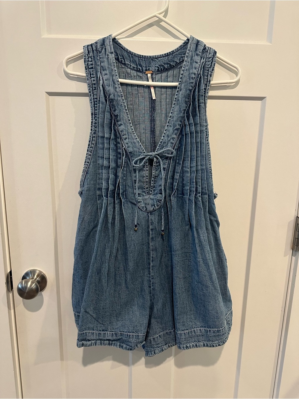 Free People Blue Denim Tie-Front Women's Romper